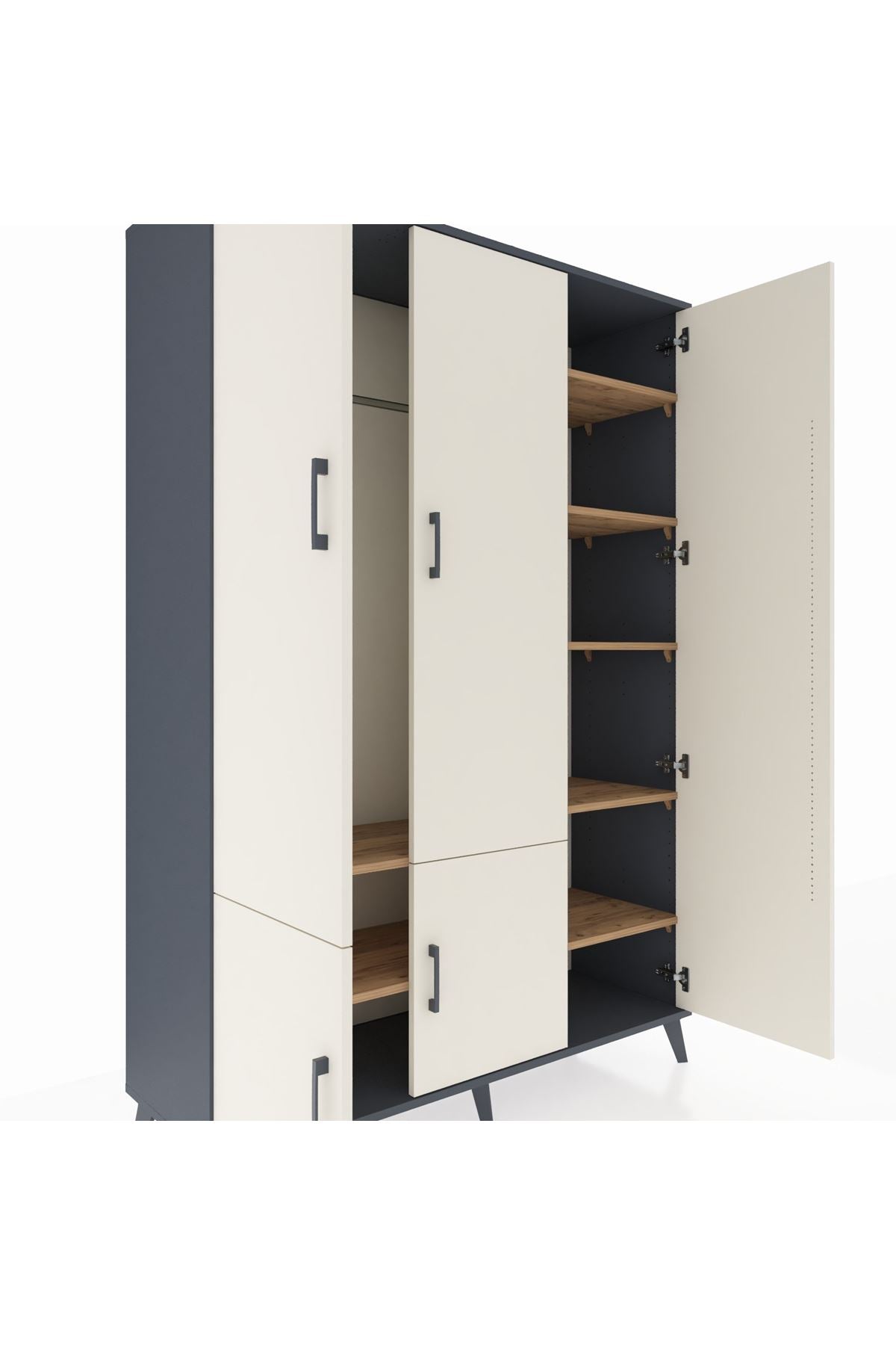 Hyperion Dolap 7 Raflı 5 Kapaklı Tek Askılı 132x44x195 Antrasit-Aytaşı/Çam