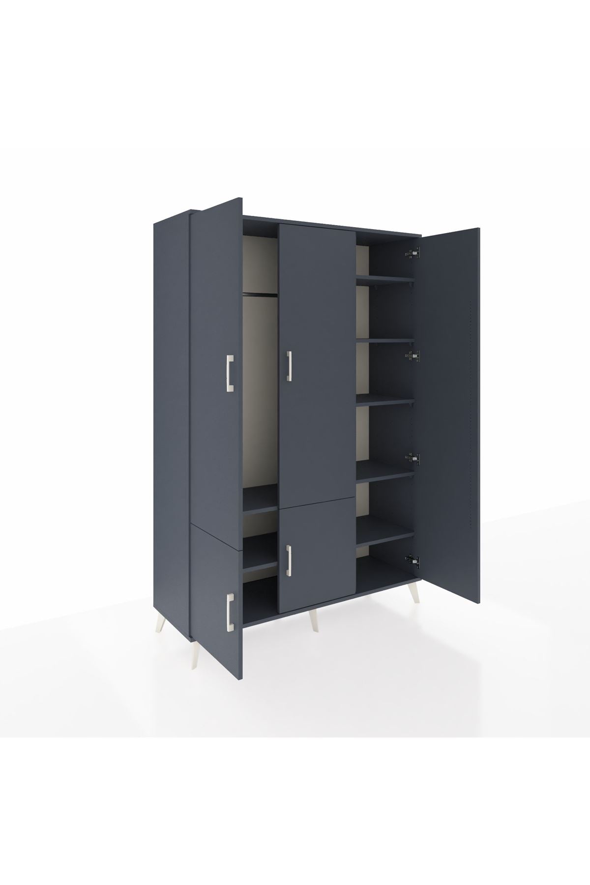 Hyperion Dolap 7 Raflı 5 Kapaklı Tek Askılı 132x44x195 Antrasit-Antrasit/Antrasit