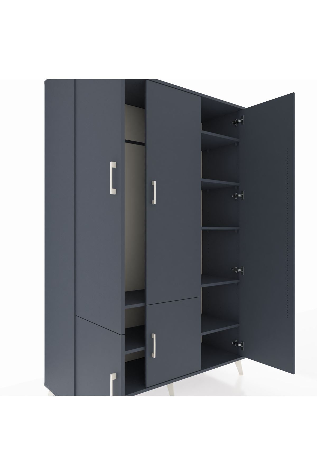 Hyperion Dolap 7 Raflı 5 Kapaklı Tek Askılı 132x44x195 Antrasit-Antrasit/Antrasit