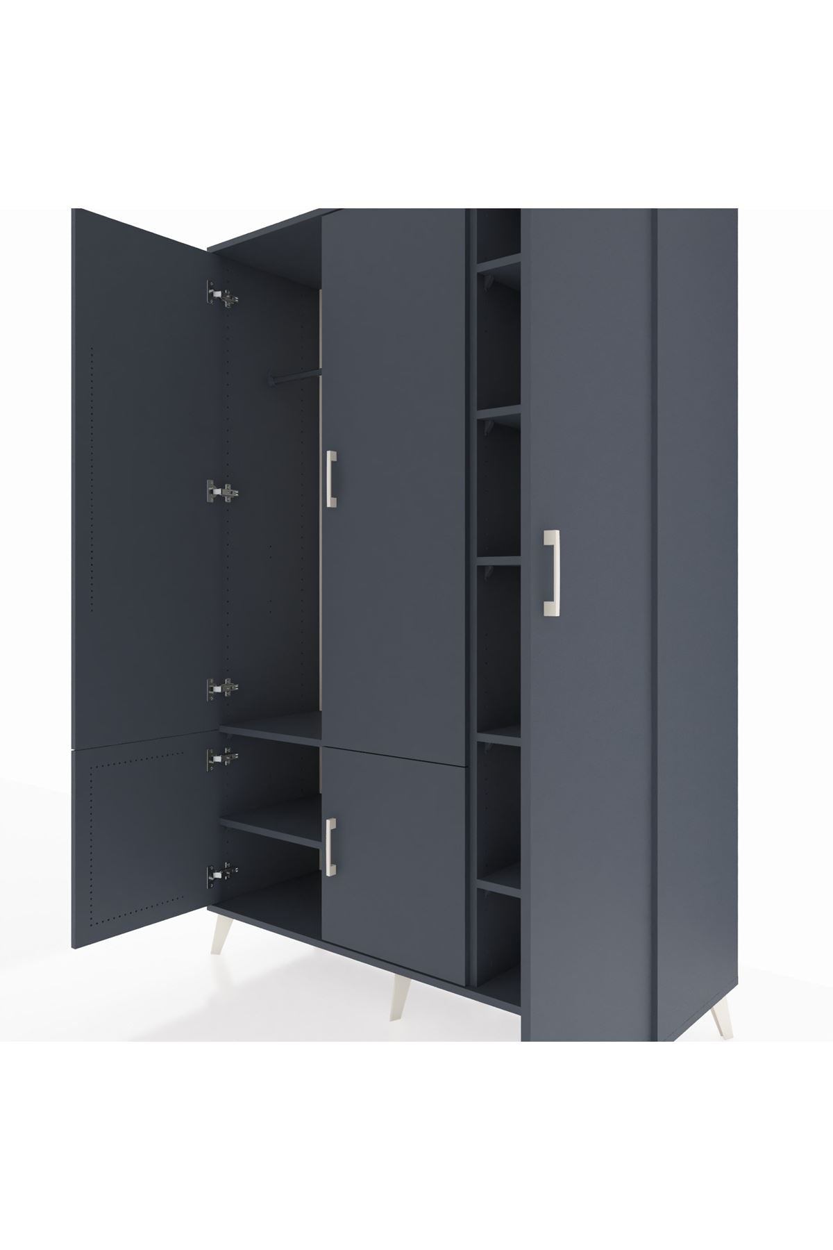 Hyperion Dolap 7 Raflı 5 Kapaklı Tek Askılı 132x44x195 Antrasit-Antrasit/Antrasit