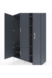 Hyperion Dolap 7 Raflı 5 Kapaklı Tek Askılı 132x44x195 Antrasit-Antrasit/Antrasit