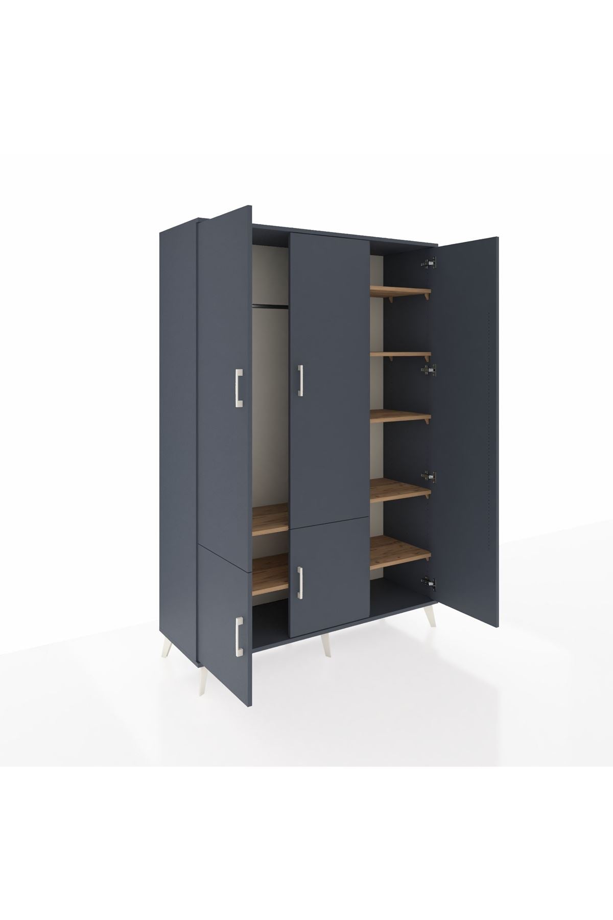 Hyperion Dolap 7 Raflı 5 Kapaklı Tek Askılı 132x44x195 Antrasit-Antrasit/Çam