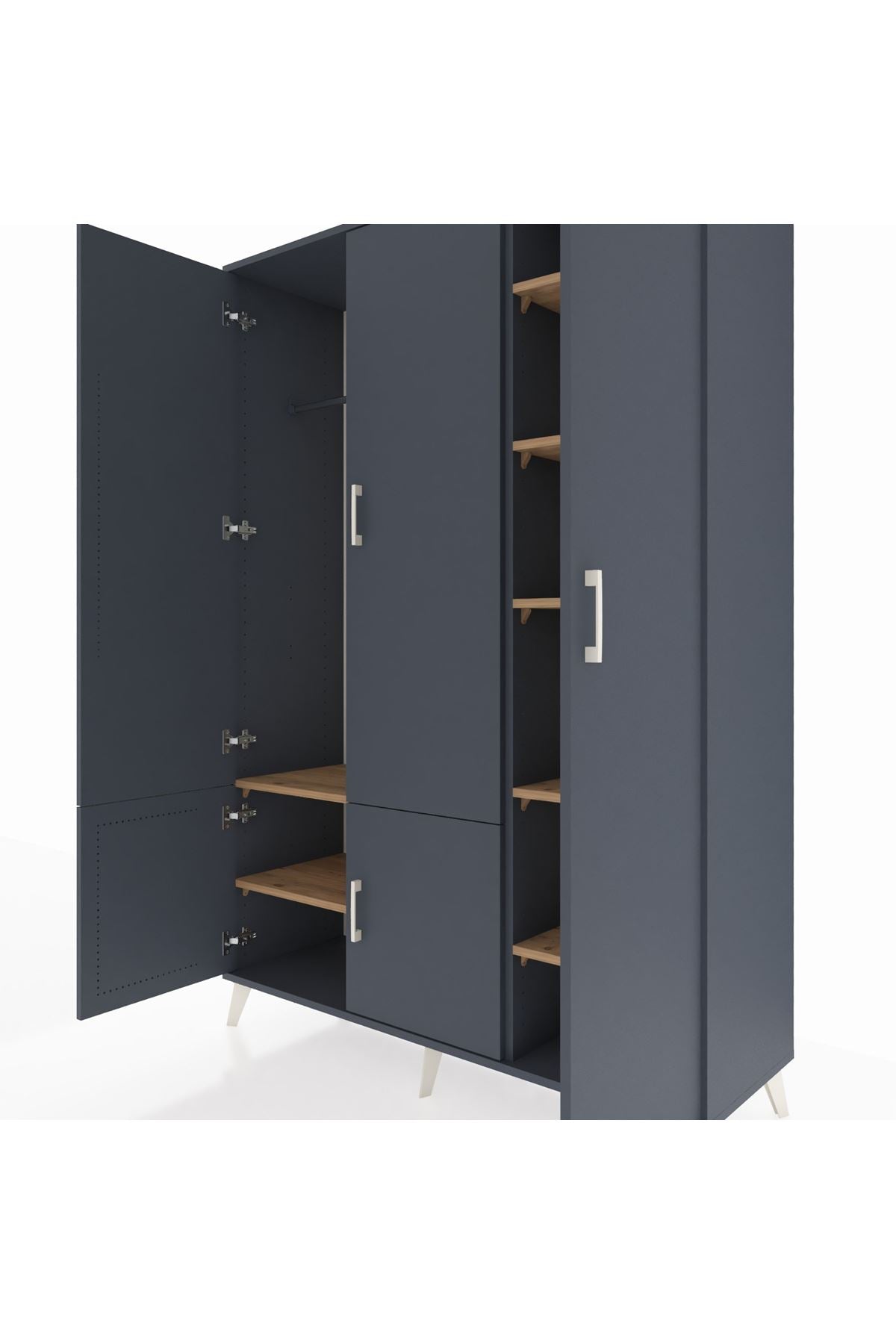 Hyperion Dolap 7 Raflı 5 Kapaklı Tek Askılı 132x44x195 Antrasit-Antrasit/Çam