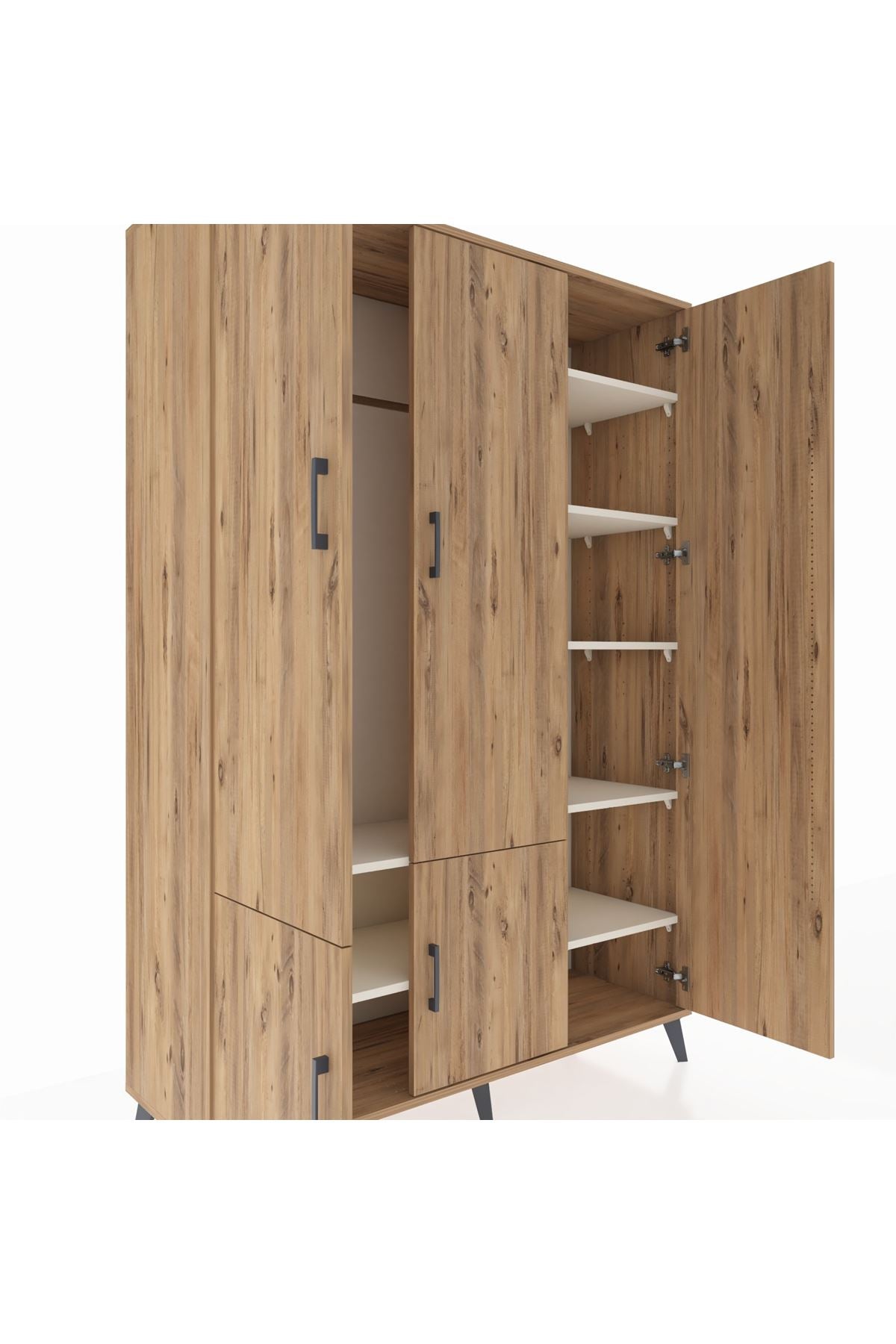 Hyperion Dolap 7 Raflı 5 Kapaklı Tek Askılı 132x44x195 Çam-Çam/Aytaşı