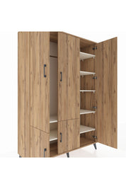 Hyperion Dolap 7 Raflı 5 Kapaklı Tek Askılı 132x44x195 Çam-Çam/Aytaşı