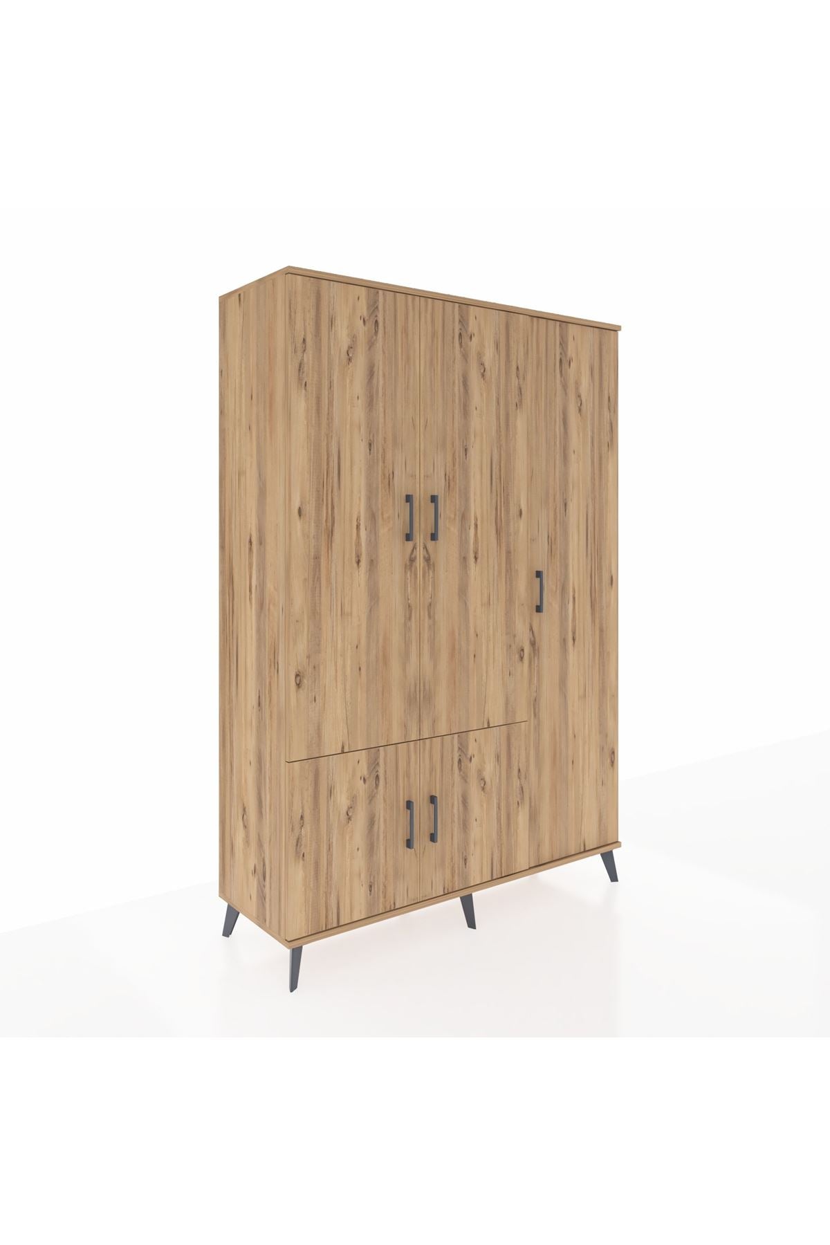 Hyperion Dolap 7 Raflı 5 Kapaklı Tek Askılı 132x44x195 Çam-Çam/Antrasit