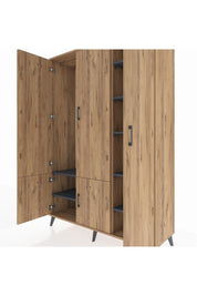 Hyperion Dolap 7 Raflı 5 Kapaklı Tek Askılı 132x44x195 Çam-Çam/Antrasit