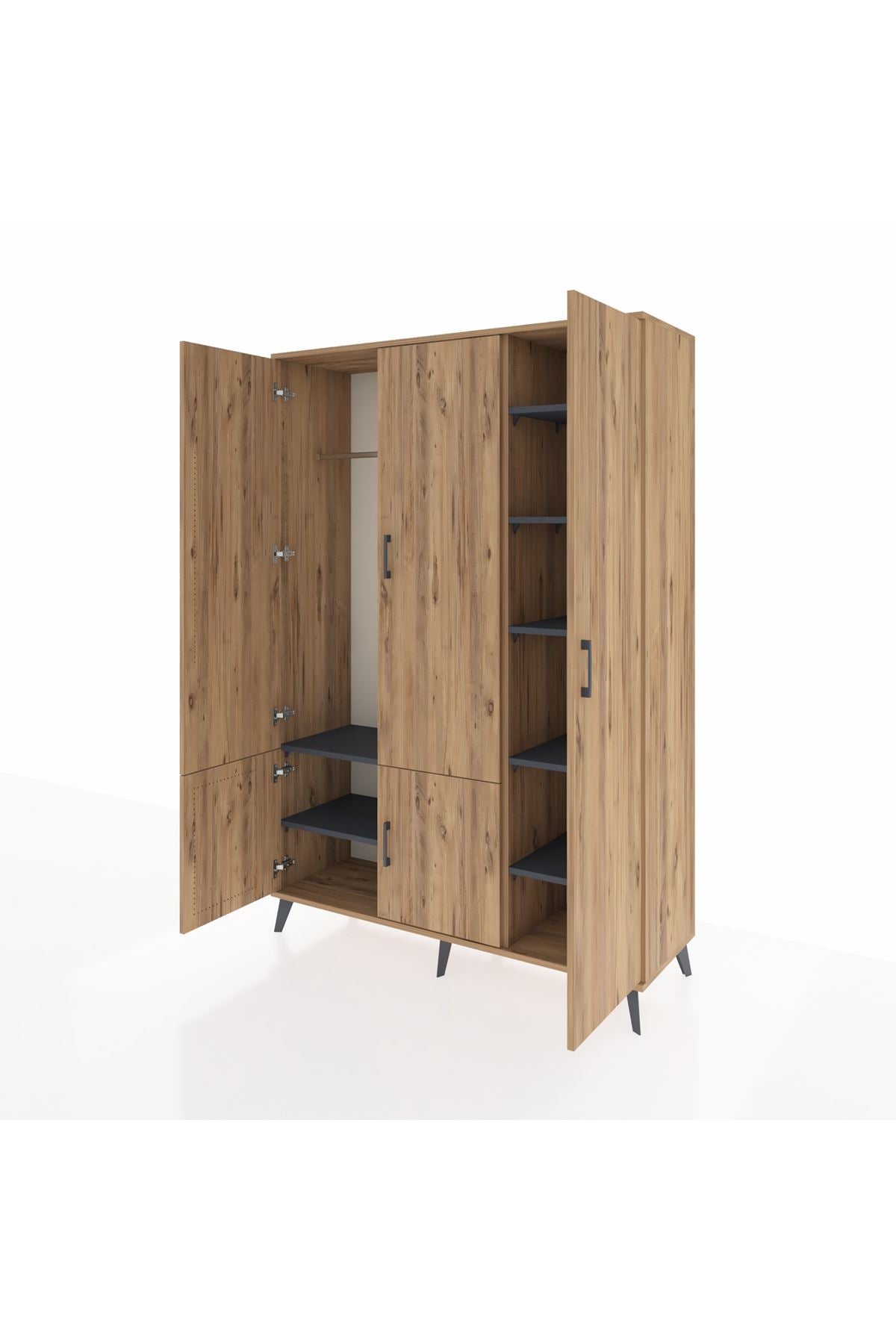 Hyperion Dolap 7 Raflı 5 Kapaklı Tek Askılı 132x44x195 Çam-Çam/Antrasit