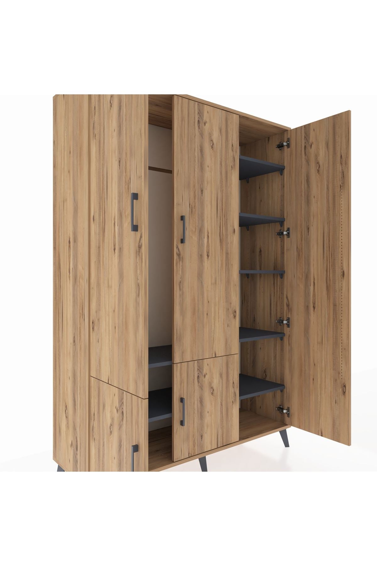 Hyperion Dolap 7 Raflı 5 Kapaklı Tek Askılı 132x44x195 Çam-Çam/Antrasit