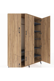 Hyperion Dolap 7 Raflı 5 Kapaklı Tek Askılı 132x44x195 Çam-Çam/Antrasit