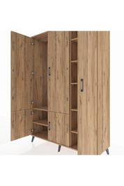 Hyperion Dolap 7 Raflı 5 Kapaklı Tek Askılı 132x44x195 Çam-Çam/Çam