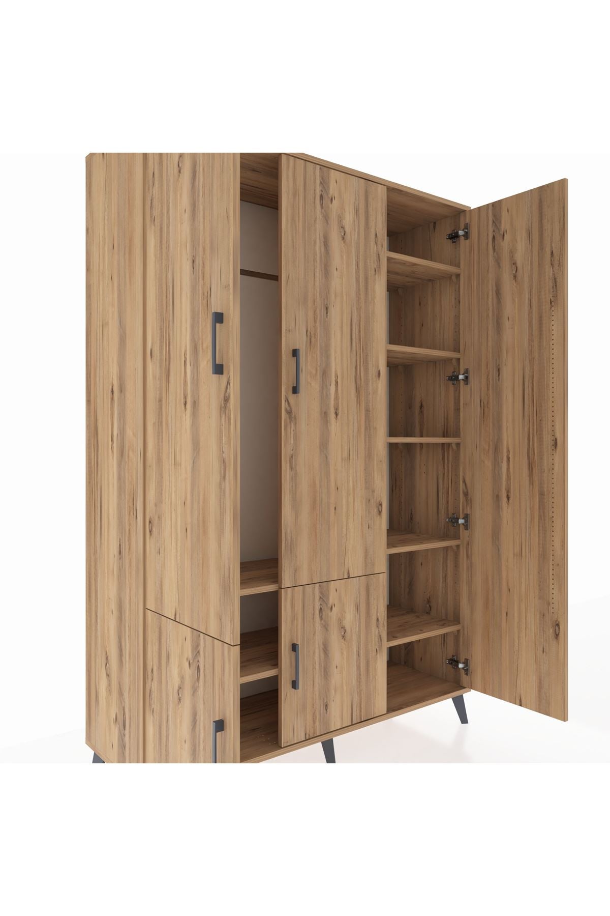 Hyperion Dolap 7 Raflı 5 Kapaklı Tek Askılı 132x44x195 Çam-Çam/Çam