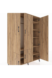 Hyperion Dolap 7 Raflı 5 Kapaklı Tek Askılı 132x44x195 Çam-Çam/Çam