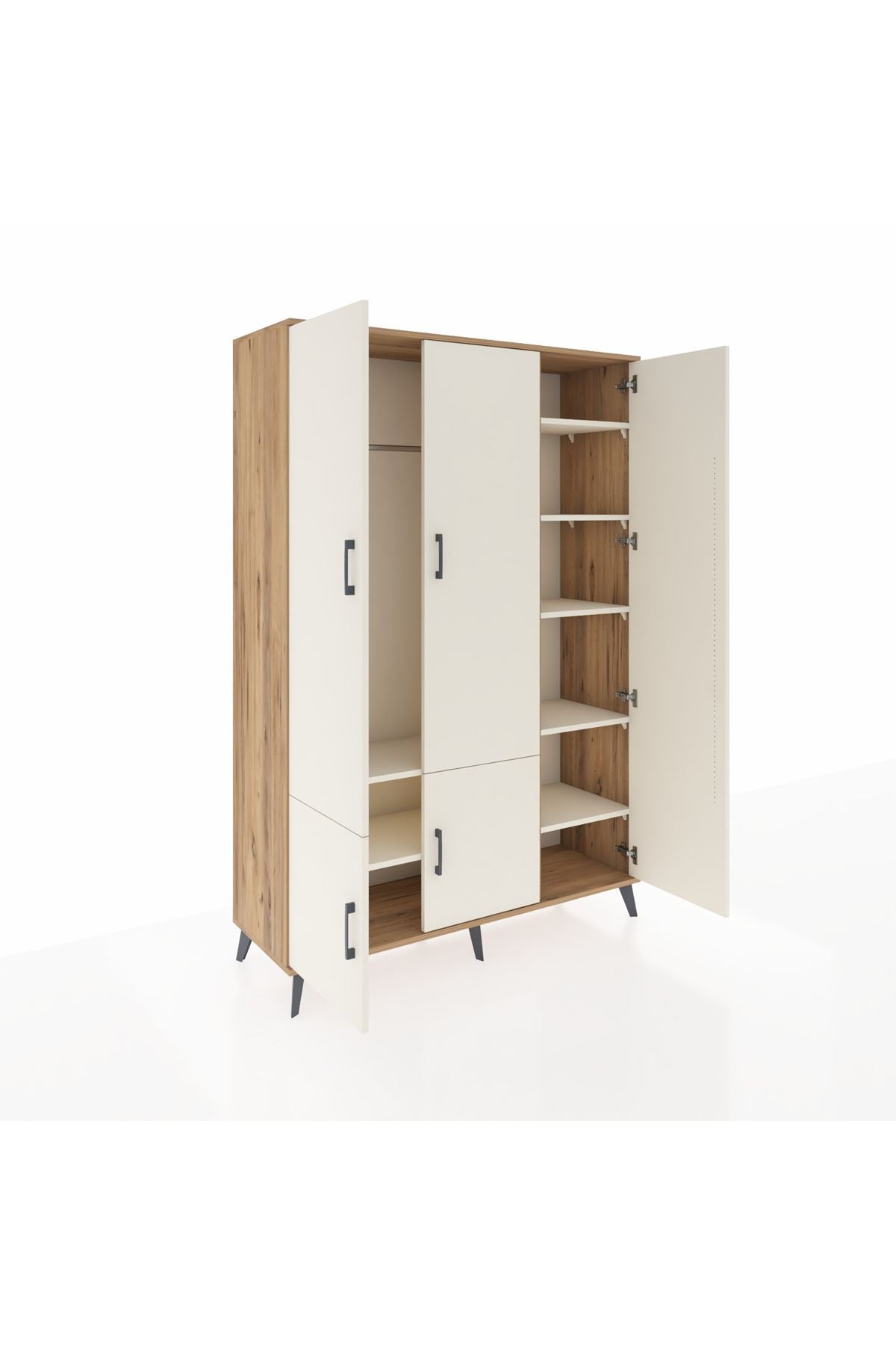 Hyperion Dolap 7 Raflı 5 Kapaklı Tek Askılı 132x44x195 Çam-Aytaşı/Aytaşı