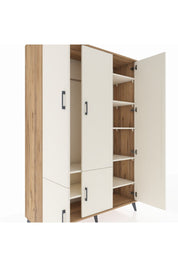 Hyperion Dolap 7 Raflı 5 Kapaklı Tek Askılı 132x44x195 Çam-Aytaşı/Aytaşı