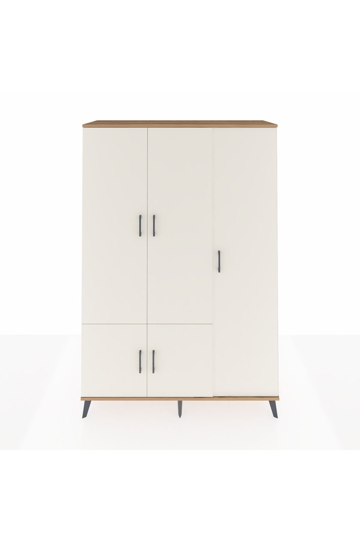 Hyperion Dolap 7 Raflı 5 Kapaklı Tek Askılı 132x44x195 Çam-Aytaşı/Antrasit