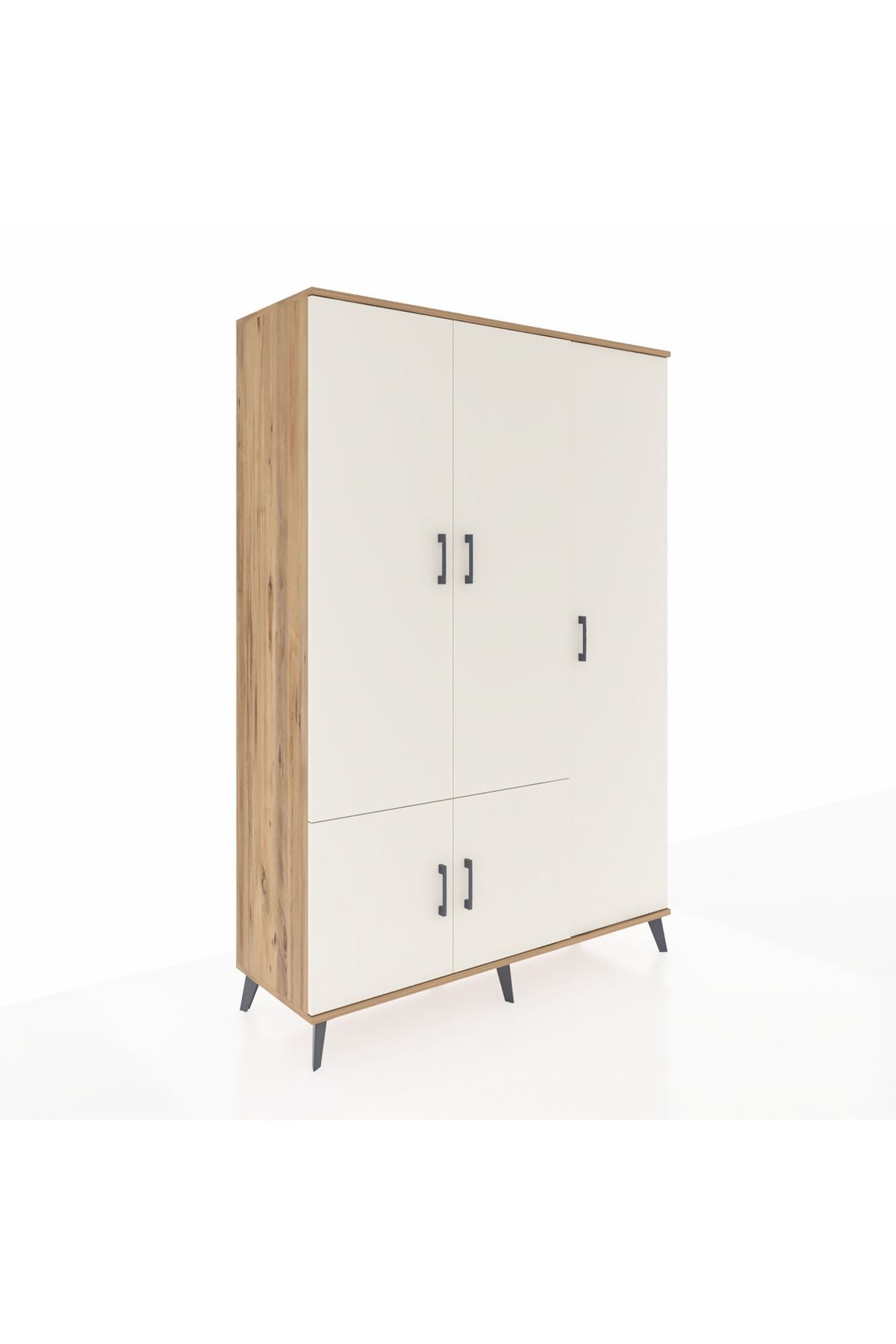 Hyperion Dolap 7 Raflı 5 Kapaklı Tek Askılı 132x44x195 Çam-Aytaşı/Antrasit