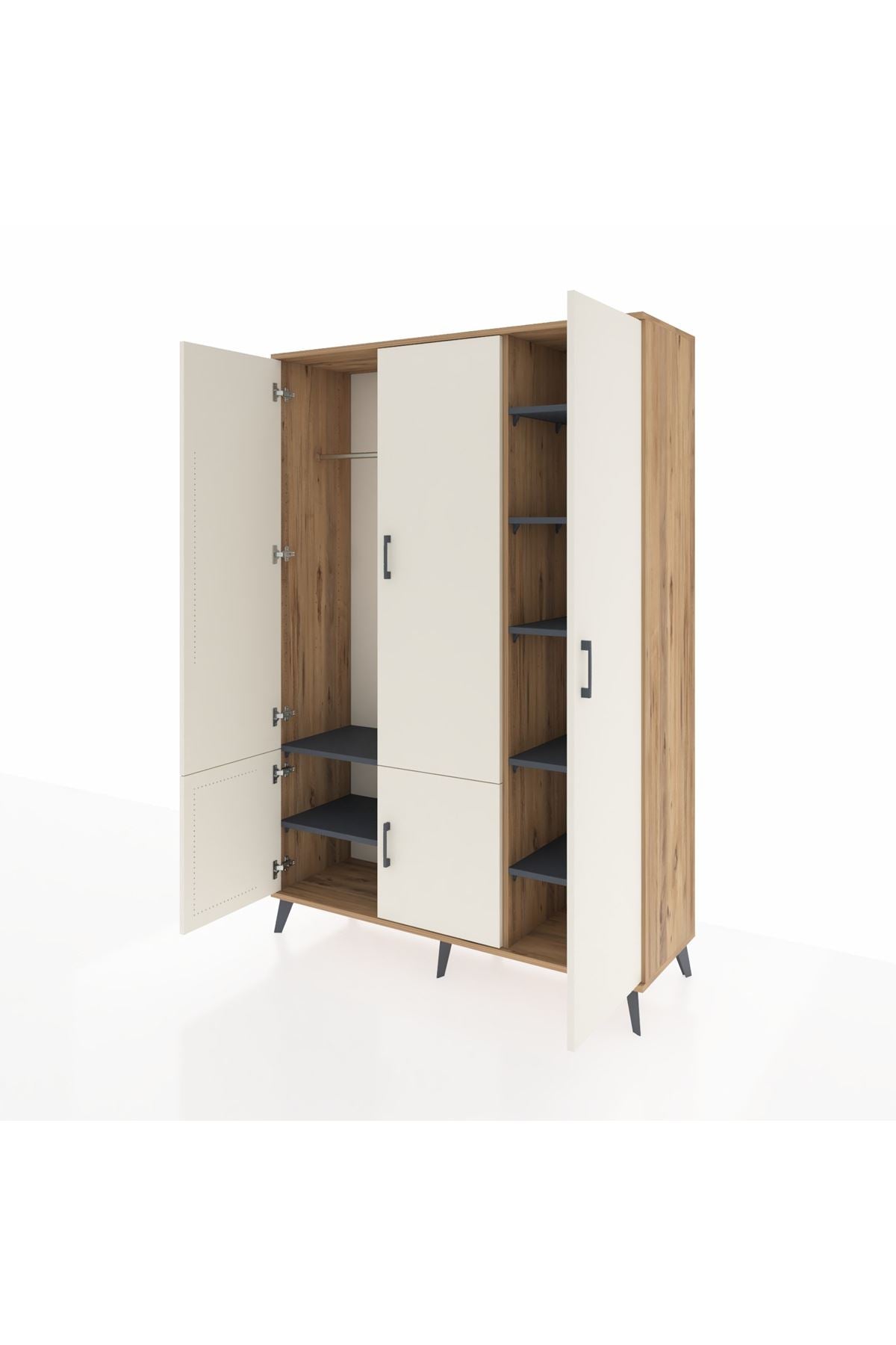 Hyperion Dolap 7 Raflı 5 Kapaklı Tek Askılı 132x44x195 Çam-Aytaşı/Antrasit