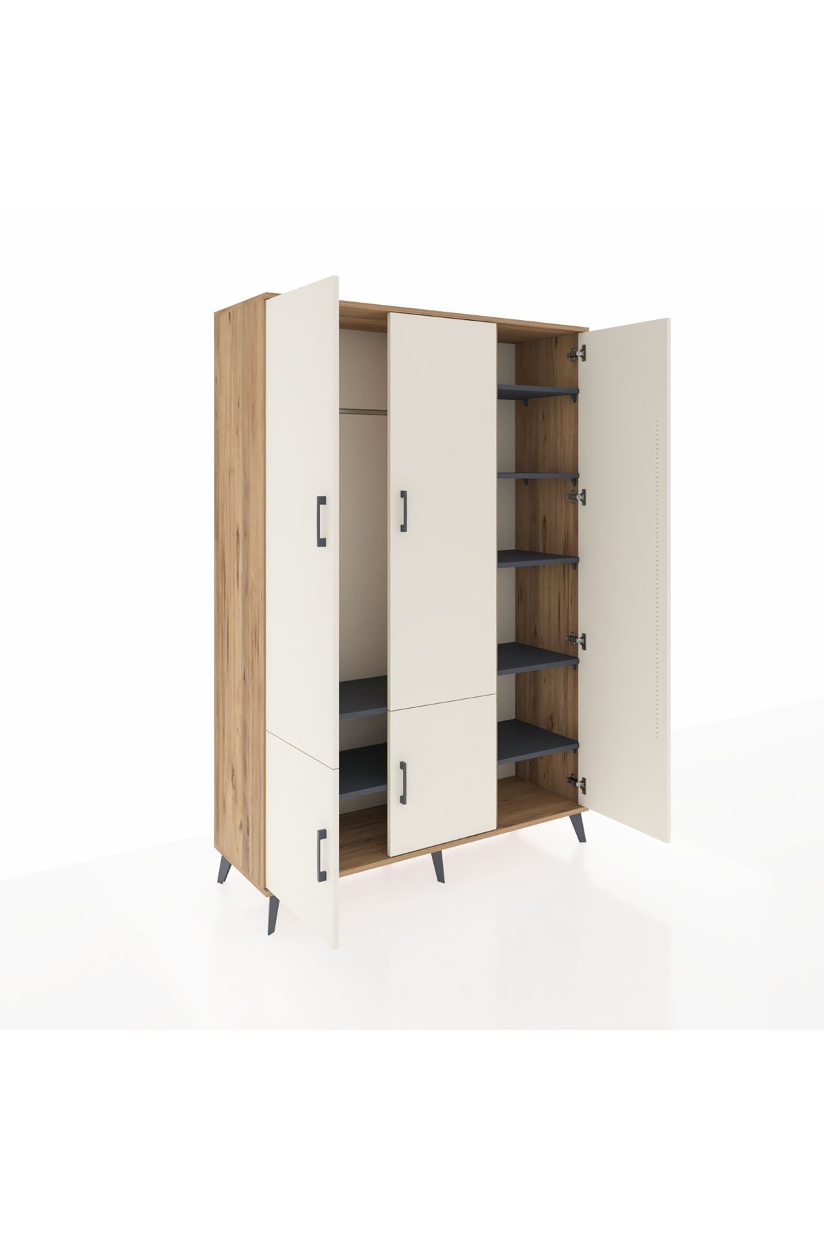 Hyperion Dolap 7 Raflı 5 Kapaklı Tek Askılı 132x44x195 Çam-Aytaşı/Antrasit