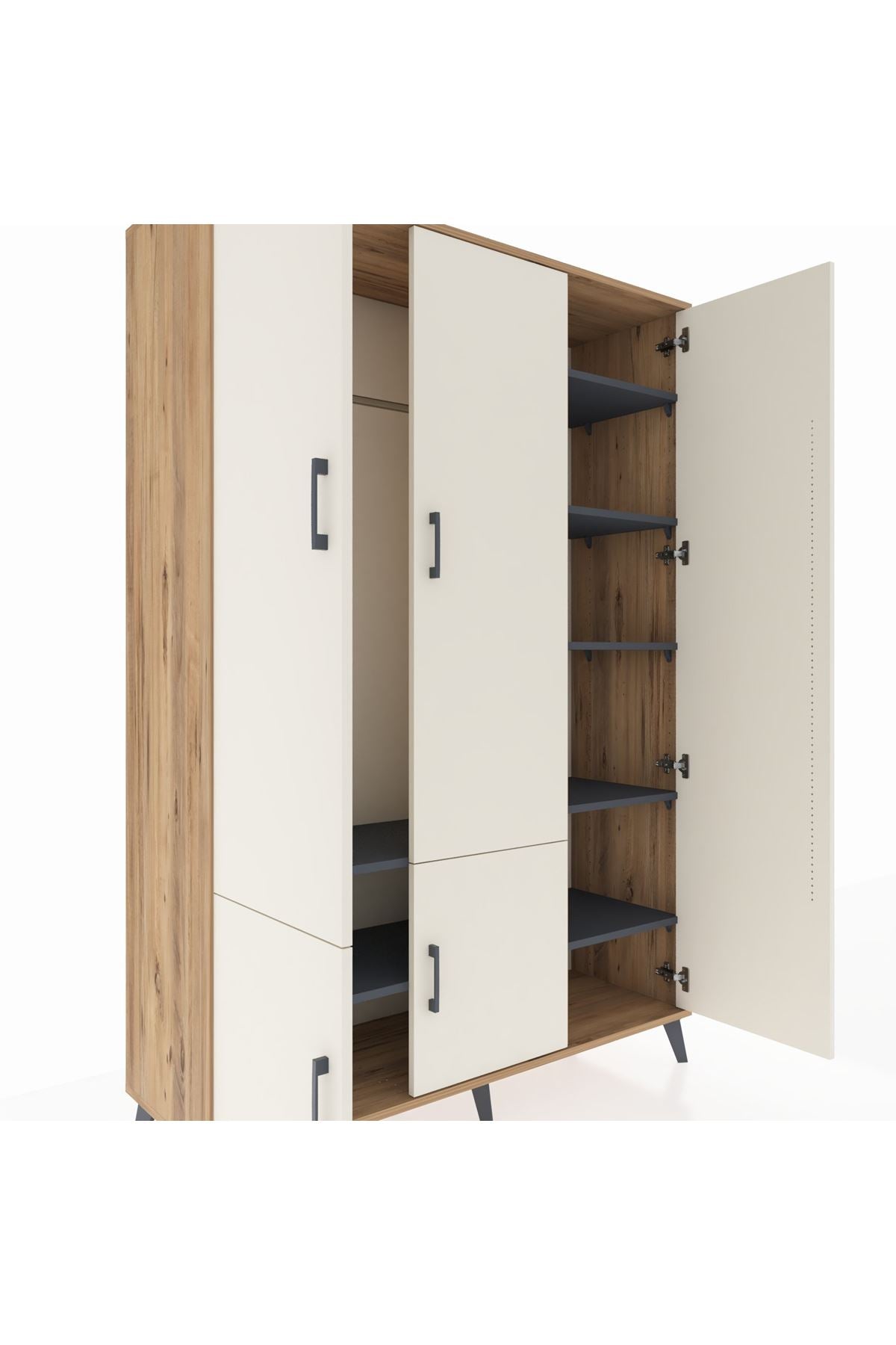 Hyperion Dolap 7 Raflı 5 Kapaklı Tek Askılı 132x44x195 Çam-Aytaşı/Antrasit