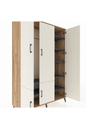 Hyperion Dolap 7 Raflı 5 Kapaklı Tek Askılı 132x44x195 Çam-Aytaşı/Antrasit