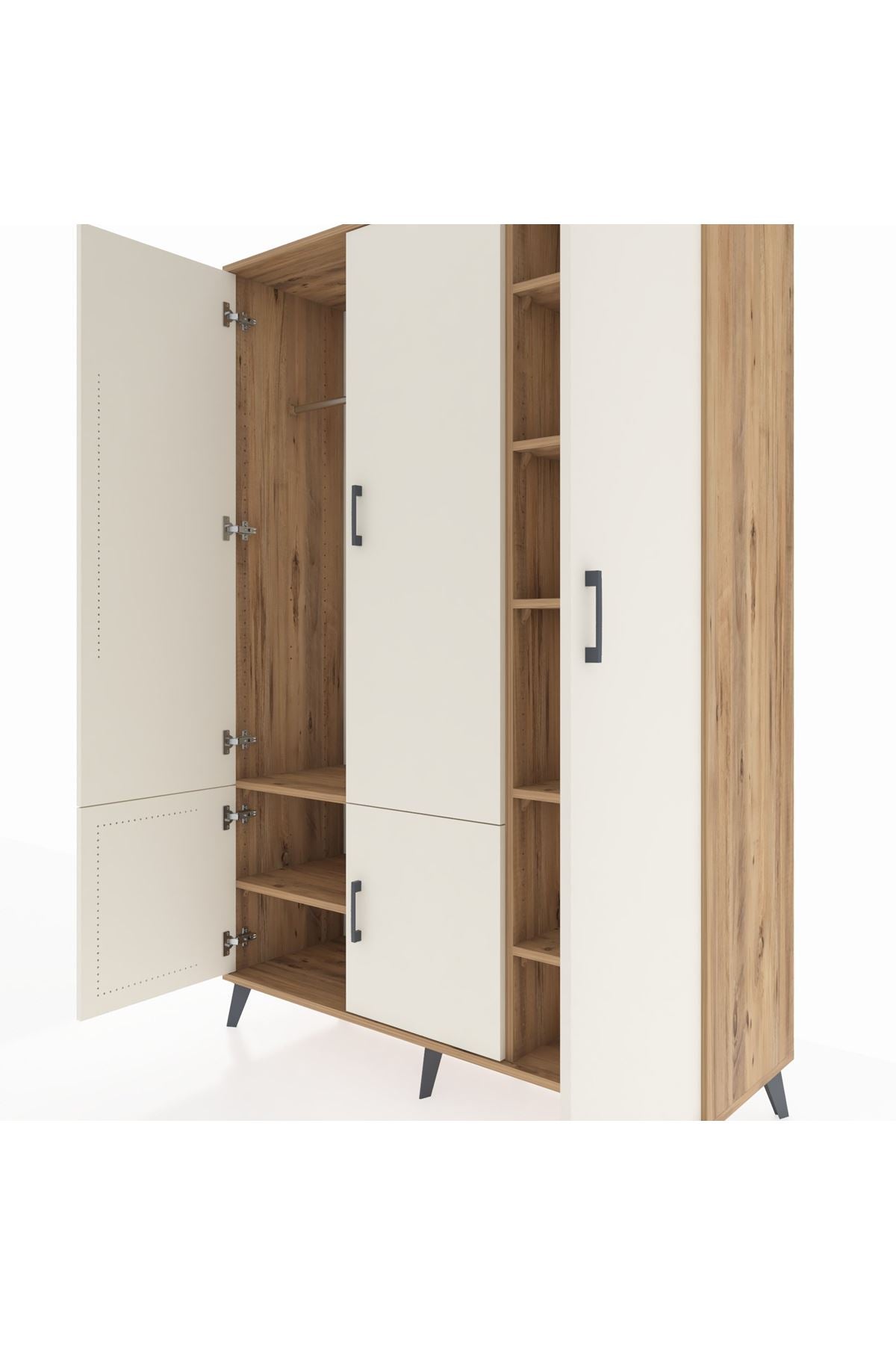 Hyperion Dolap 7 Raflı 5 Kapaklı Tek Askılı 132x44x195 Çam-Aytaşı/Çam