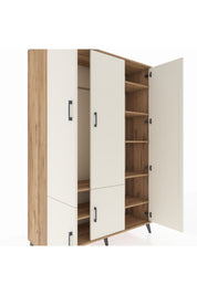 Hyperion Dolap 7 Raflı 5 Kapaklı Tek Askılı 132x44x195 Çam-Aytaşı/Çam