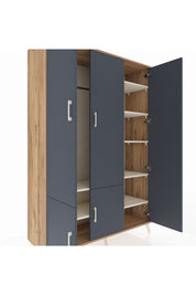 Hyperion Dolap 7 Raflı 5 Kapaklı Tek Askılı 132x44x195 Çam-Antrasit/Aytaşı