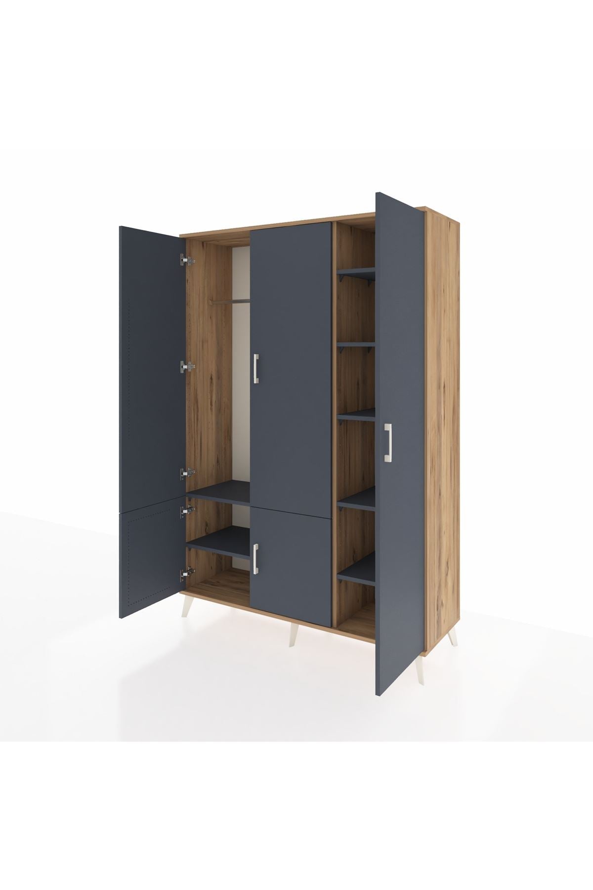 Hyperion Dolap 7 Raflı 5 Kapaklı Tek Askılı 132x44x195 Çam-Antrasit/Antrasit