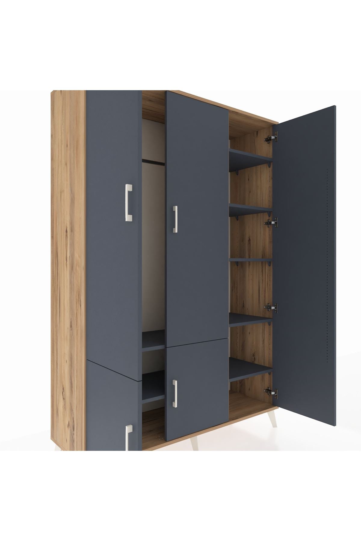 Hyperion Dolap 7 Raflı 5 Kapaklı Tek Askılı 132x44x195 Çam-Antrasit/Antrasit