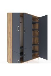 Hyperion Dolap 7 Raflı 5 Kapaklı Tek Askılı 132x44x195 Çam-Antrasit/Antrasit