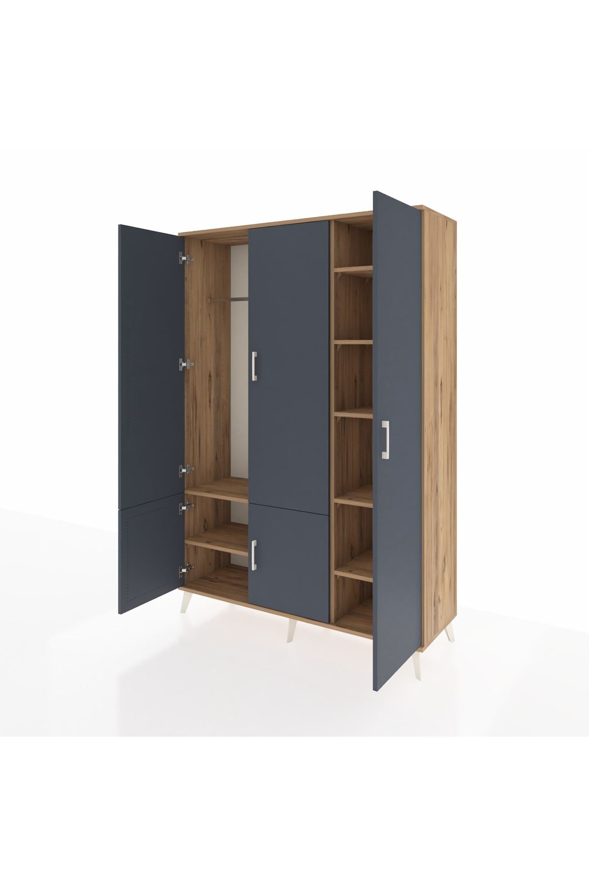 Hyperion Dolap 7 Raflı 5 Kapaklı Tek Askılı 132x44x195 Çam-Antrasit/Çam