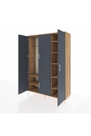 Hyperion Dolap 7 Raflı 5 Kapaklı Tek Askılı 132x44x195 Çam-Antrasit/Çam