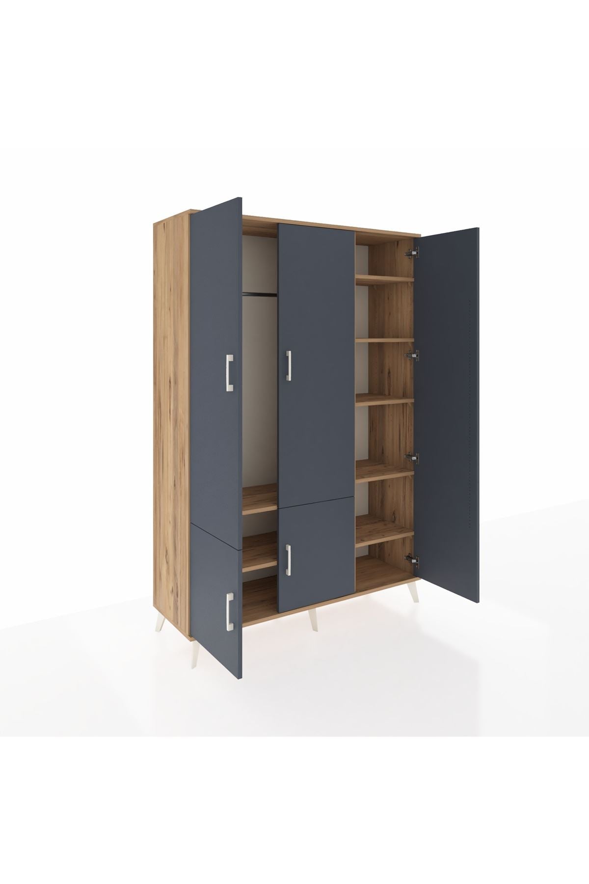 Hyperion Dolap 7 Raflı 5 Kapaklı Tek Askılı 132x44x195 Çam-Antrasit/Çam