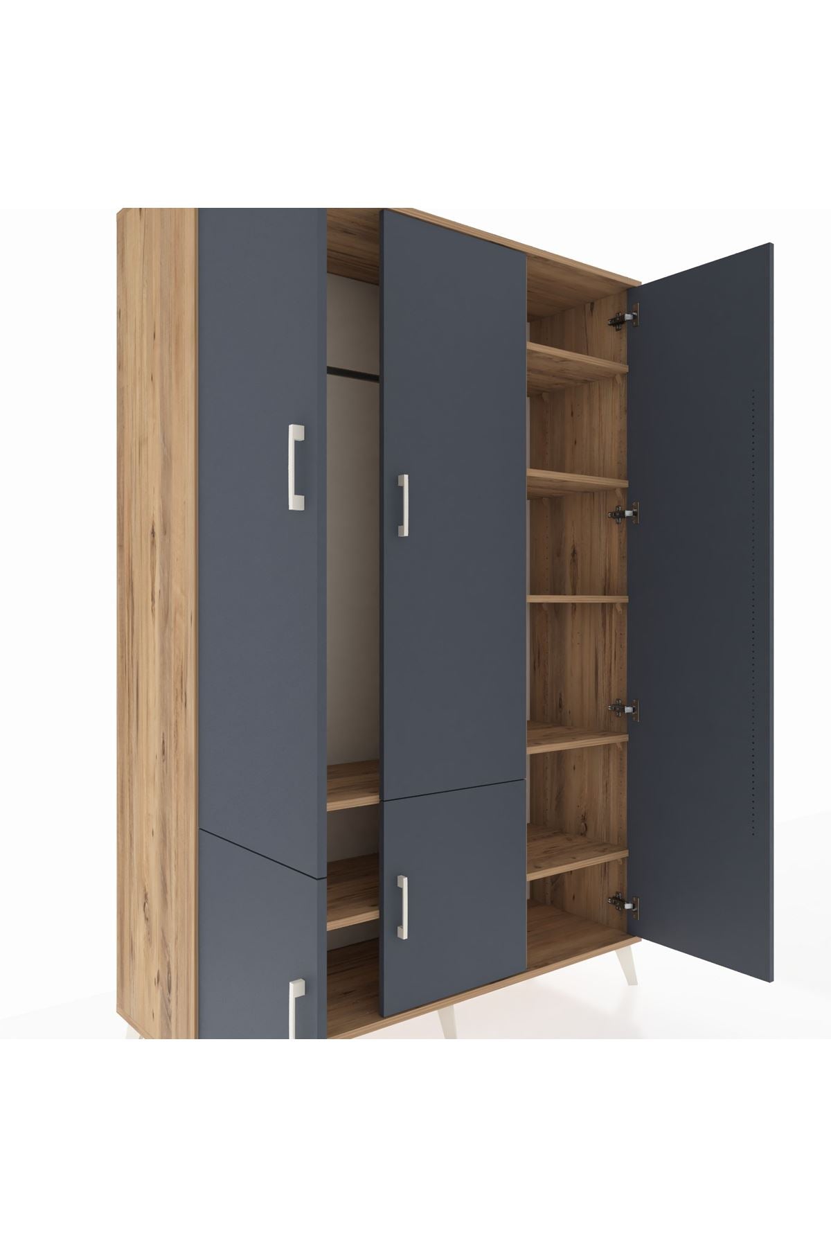 Hyperion Dolap 7 Raflı 5 Kapaklı Tek Askılı 132x44x195 Çam-Antrasit/Çam