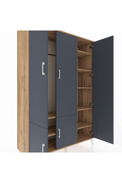 Hyperion Dolap 7 Raflı 5 Kapaklı Tek Askılı 132x44x195 Çam-Antrasit/Çam