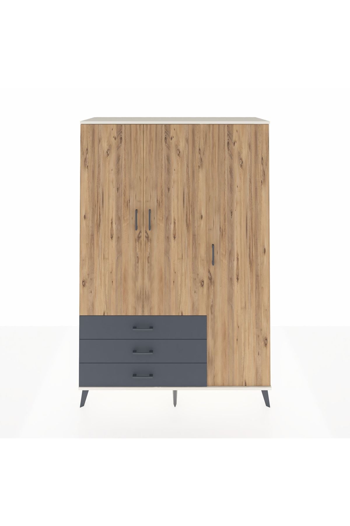 Hyperion Dolap 6 Raflı 3 Çekmeceli Tek Askılı 132x44x195 Aytaşı-Çam/Antrasit