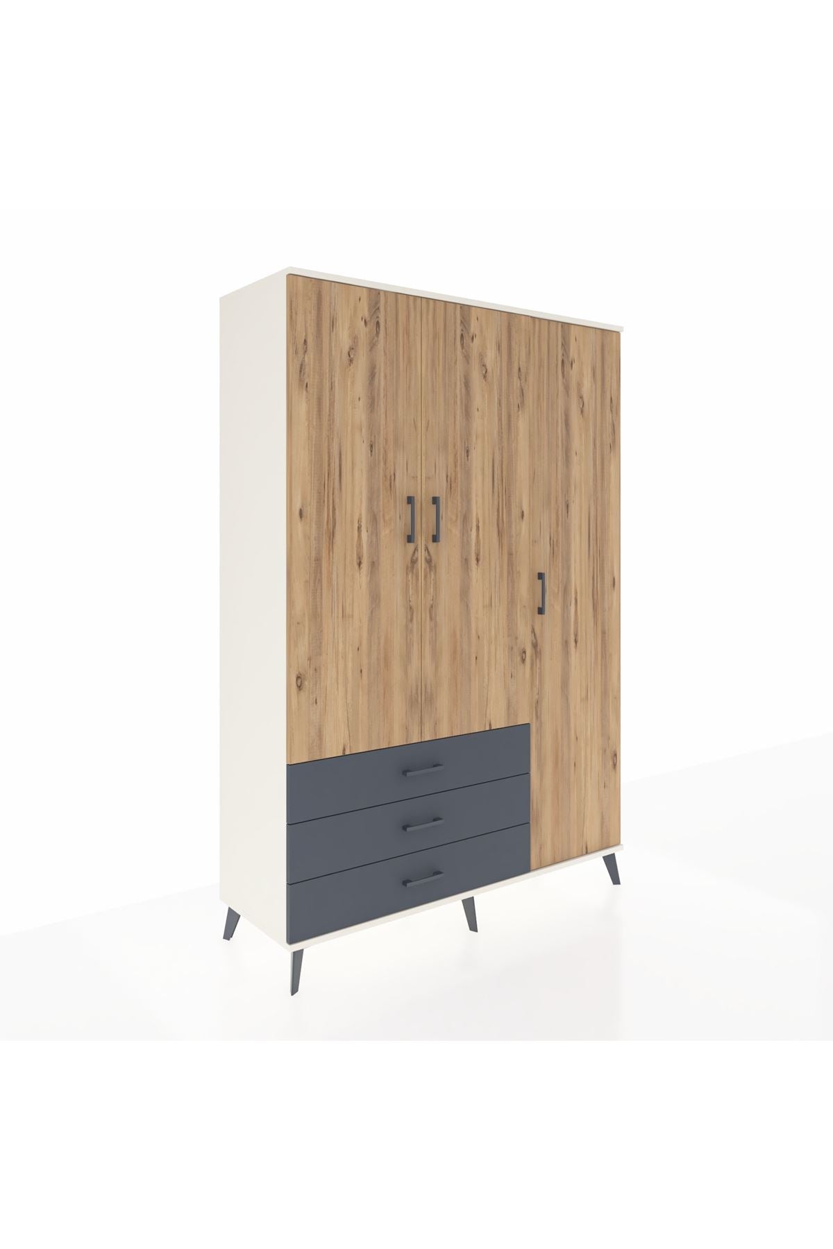 Hyperion Dolap 6 Raflı 3 Çekmeceli Tek Askılı 132x44x195 Aytaşı-Çam/Antrasit