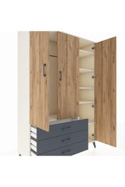 Hyperion Dolap 6 Raflı 3 Çekmeceli Tek Askılı 132x44x195 Aytaşı-Çam/Antrasit