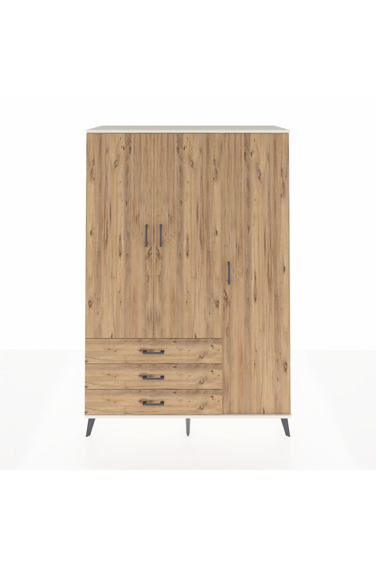 Hyperion Dolap 6 Raflı 3 Çekmeceli Tek Askılı 132x44x195 Aytaşı-Çam/Çam