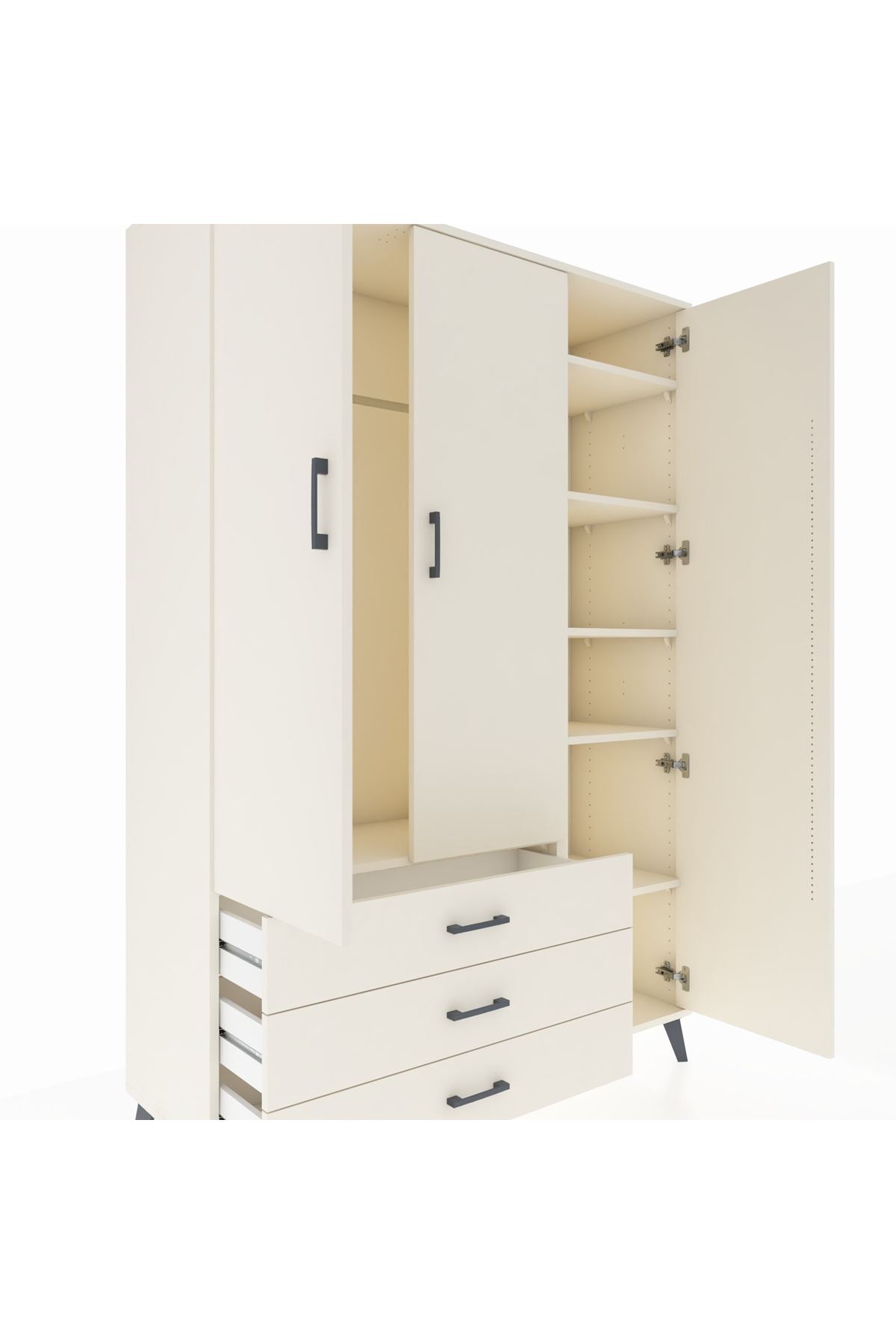 Hyperion Dolap 6 Raflı 3 Çekmeceli Tek Askılı 132x44x195 Aytaşı-Aytaşı/Aytaşı