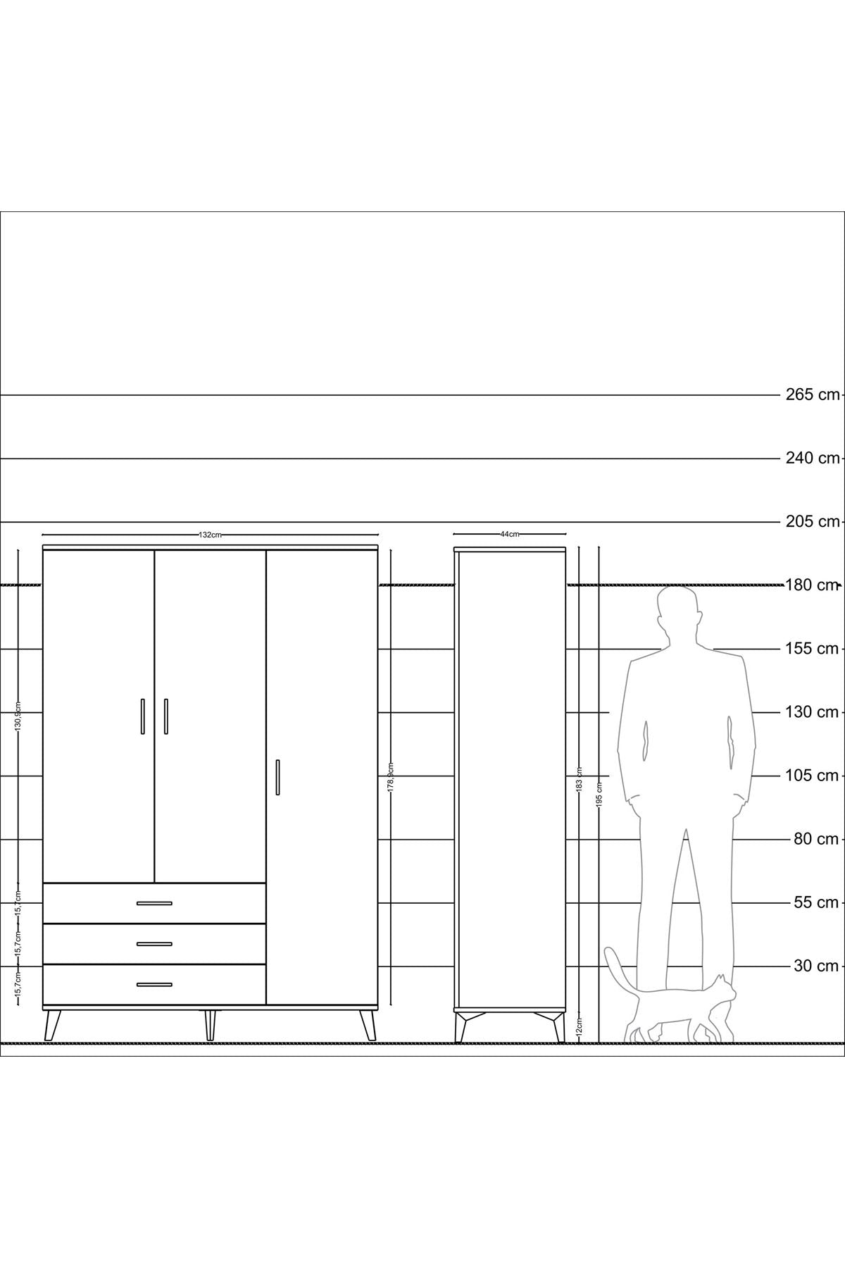 Hyperion Dolap 6 Raflı 3 Çekmeceli Tek Askılı 132x44x195 Aytaşı-Aytaşı/Aytaşı