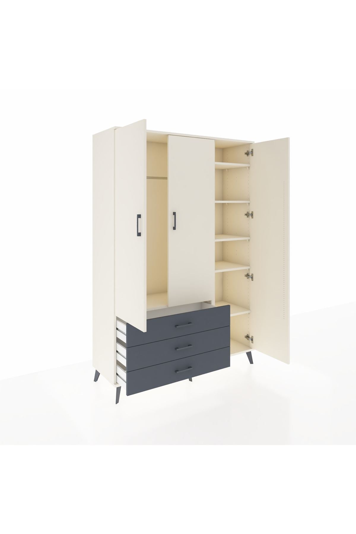 Hyperion Dolap 6 Raflı 3 Çekmeceli Tek Askılı 132x44x195 Aytaşı-Aytaşı/Antrasit