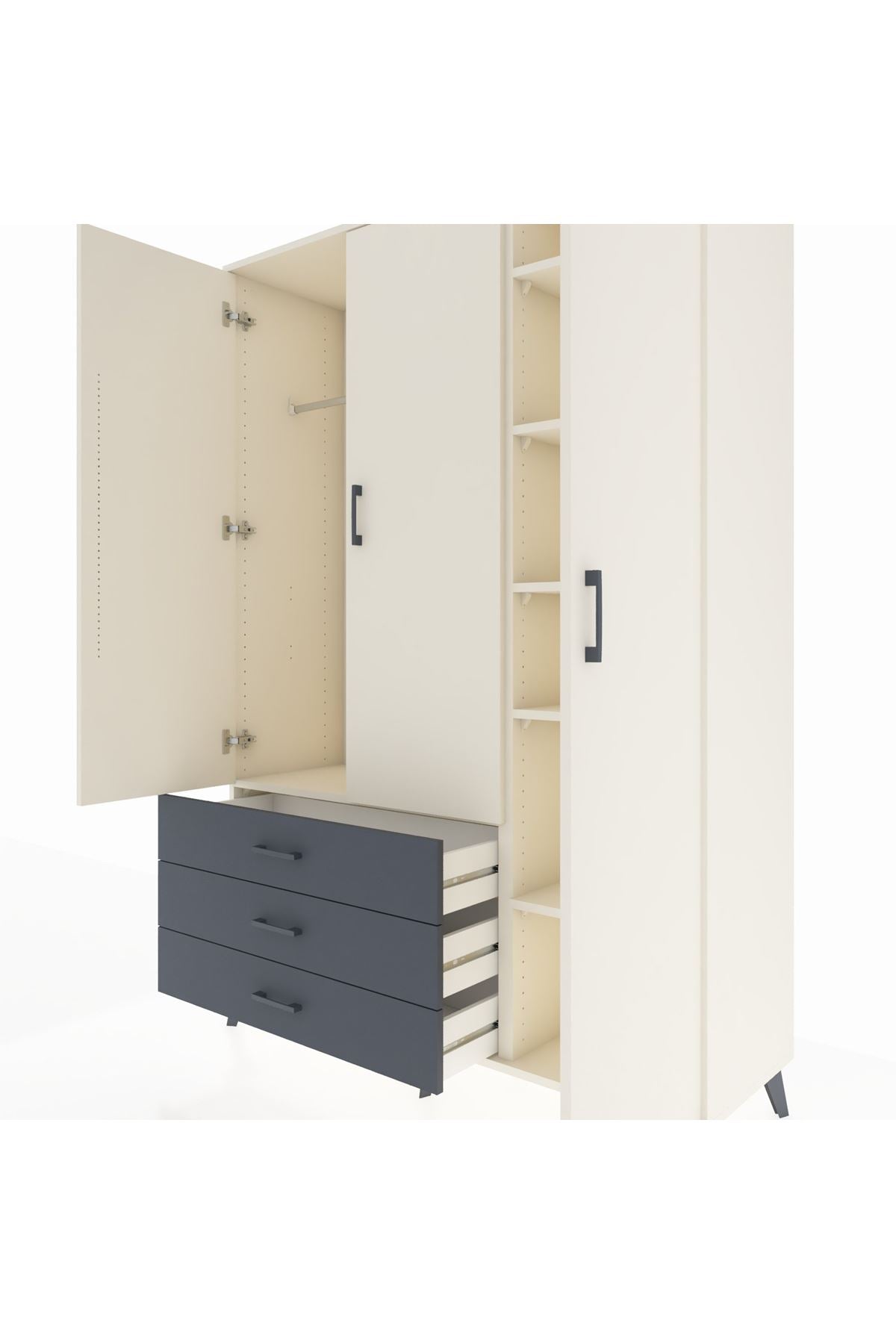 Hyperion Dolap 6 Raflı 3 Çekmeceli Tek Askılı 132x44x195 Aytaşı-Aytaşı/Antrasit