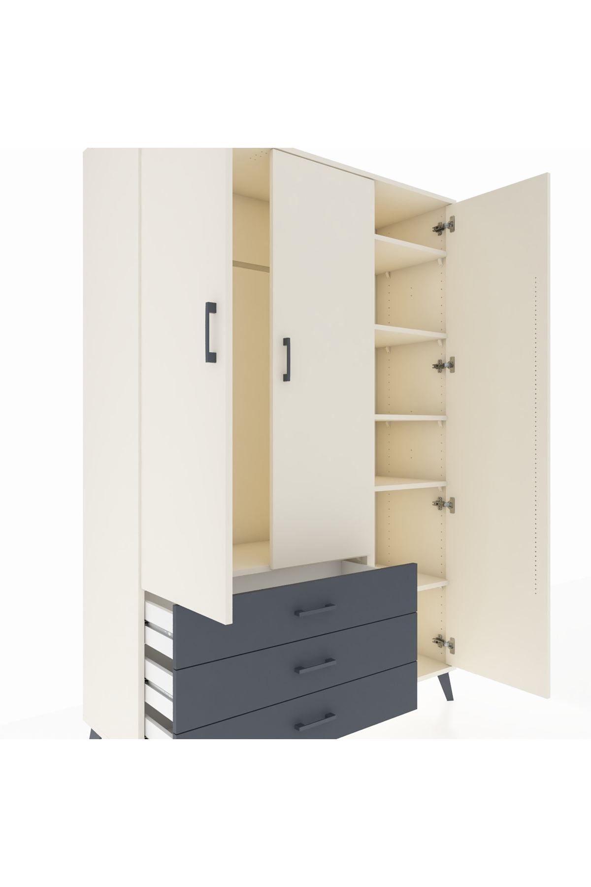 Hyperion Dolap 6 Raflı 3 Çekmeceli Tek Askılı 132x44x195 Aytaşı-Aytaşı/Antrasit