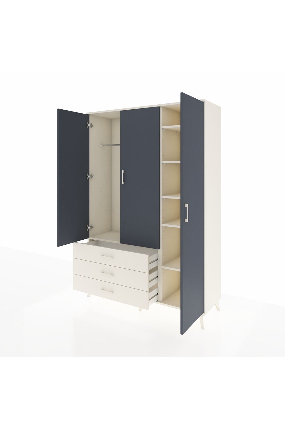 Hyperion Dolap 6 Raflı 3 Çekmeceli Tek Askılı 132x44x195 Aytaşı-Antrasit/Aytaşı