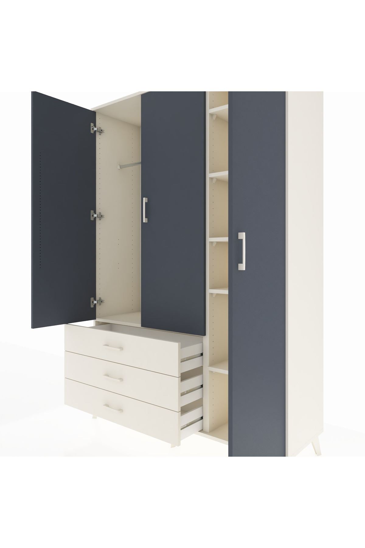 Hyperion Dolap 6 Raflı 3 Çekmeceli Tek Askılı 132x44x195 Aytaşı-Antrasit/Aytaşı