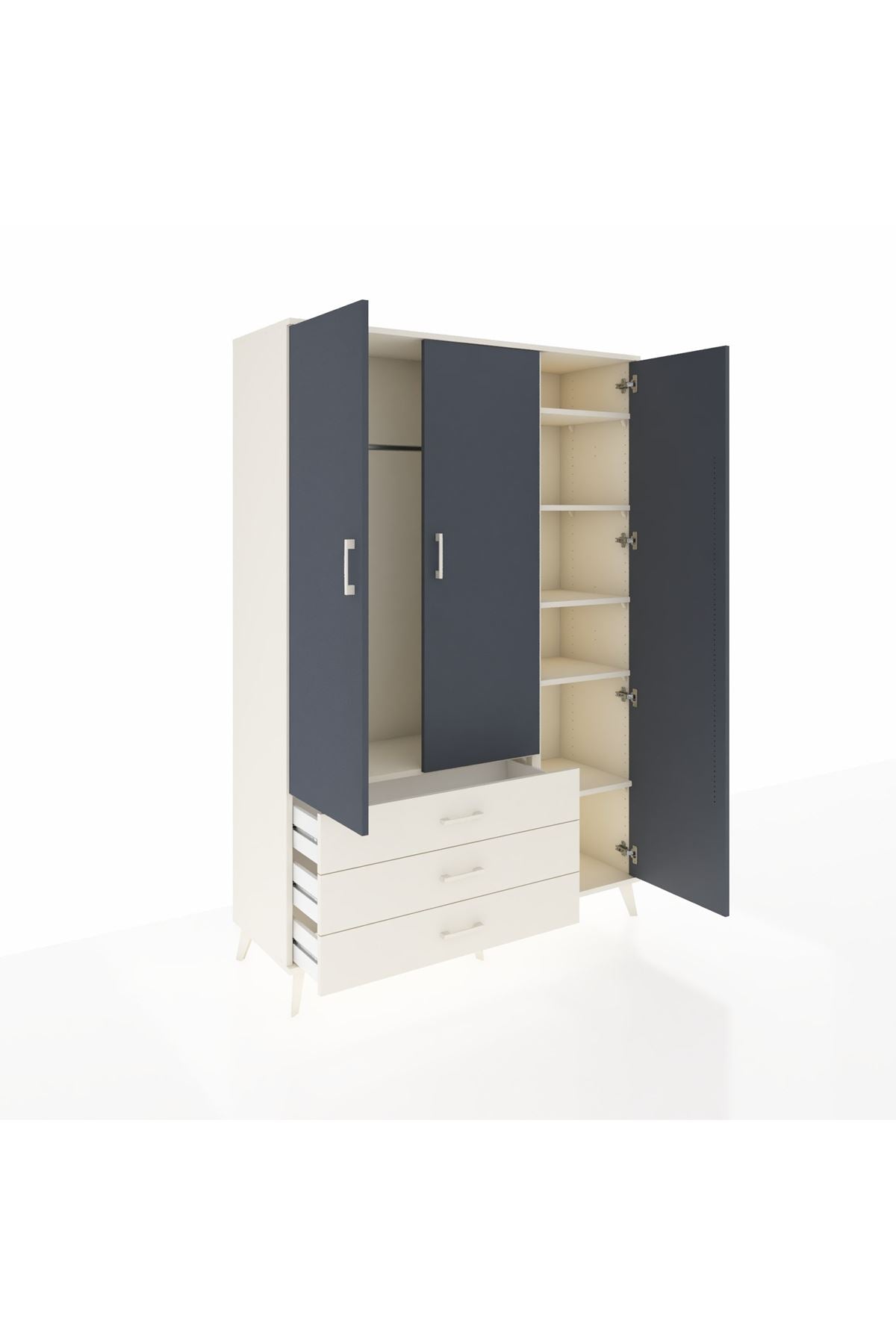 Hyperion Dolap 6 Raflı 3 Çekmeceli Tek Askılı 132x44x195 Aytaşı-Antrasit/Aytaşı