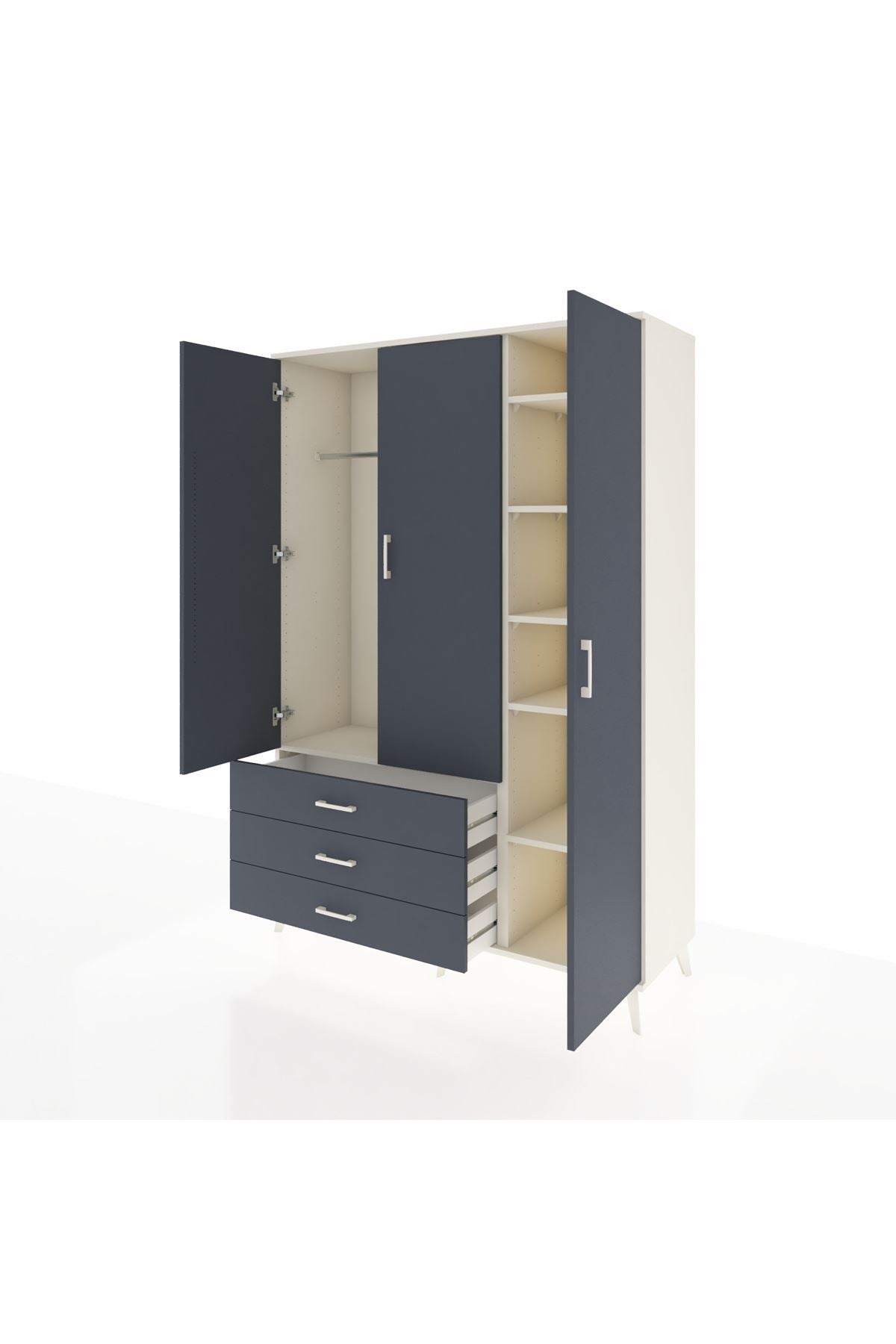 Hyperion Dolap 6 Raflı 3 Çekmeceli Tek Askılı 132x44x195 Aytaşı-Antrasit/Antrasit