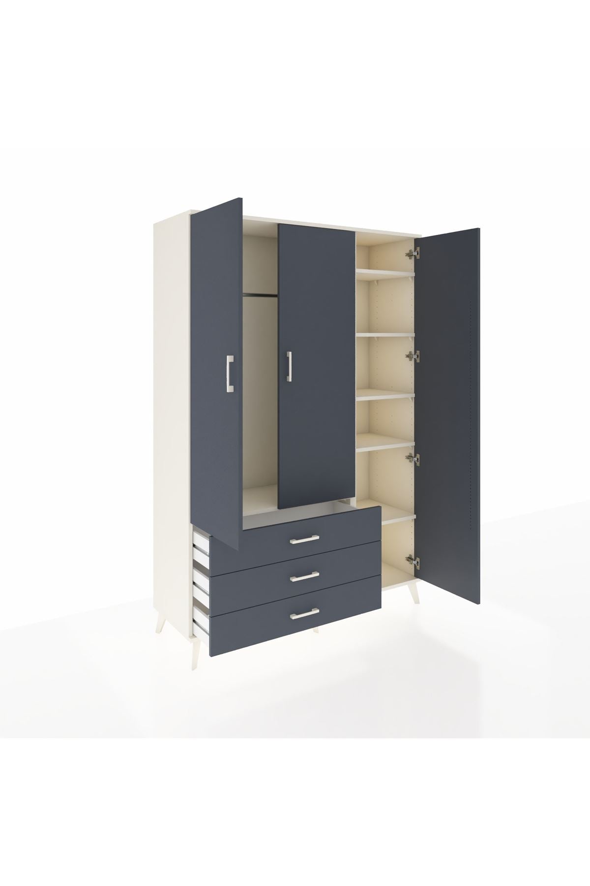 Hyperion Dolap 6 Raflı 3 Çekmeceli Tek Askılı 132x44x195 Aytaşı-Antrasit/Antrasit